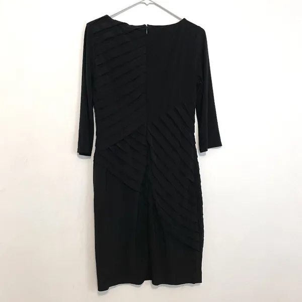 ADRIANNA PAPELL Black Shutter Pleat Pleated 3/4 Sleeve Jersey Knit Sheath Dress - Image 13