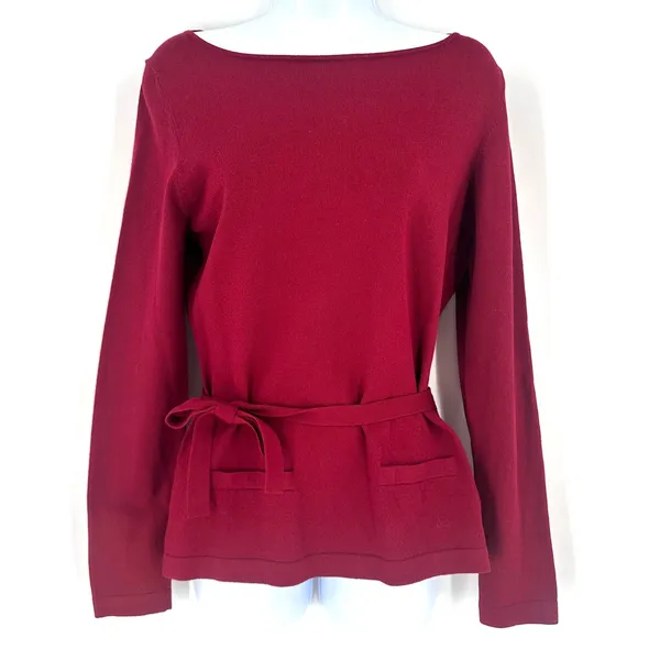 Y2K‎ Ann Taylor LOFT Red Boat Neck Long Sleeve Sweater Top Size M Rayon Nylon - Image 2