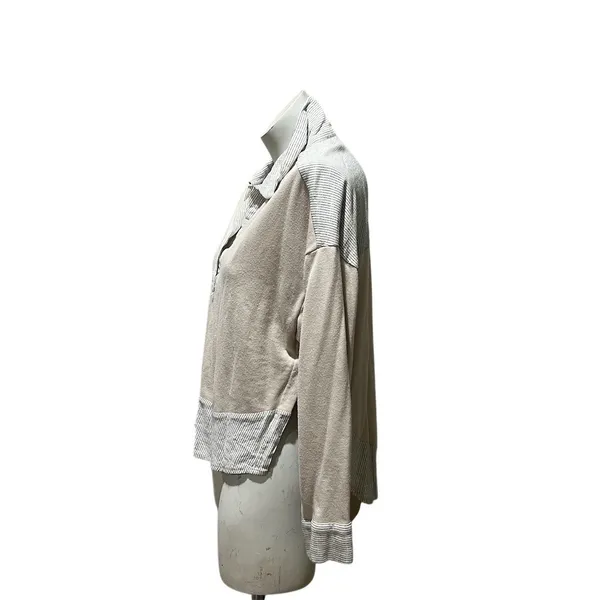 Bohme Womens Collared Henley Pullover Sweatshirt Beige Contrast Trim S - Image 2