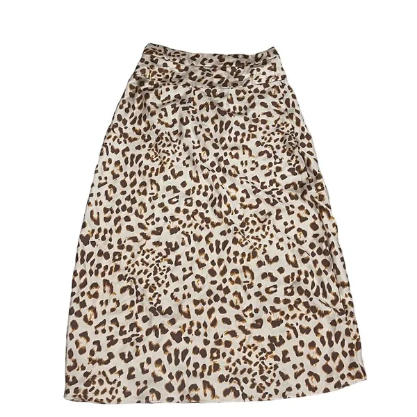 Free People Women's Leopard Print Satin Slip Skirt Size 6 Brown Midi - Image 7