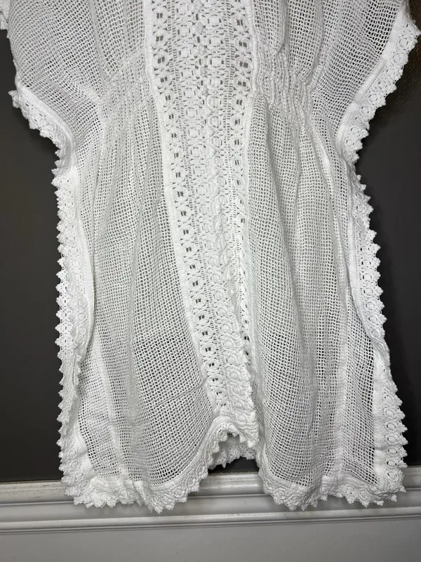SeaSpice Cover Up Womens Medium White Crochet Mesh Lace Trim Beach Tunic Swim - Image 3
