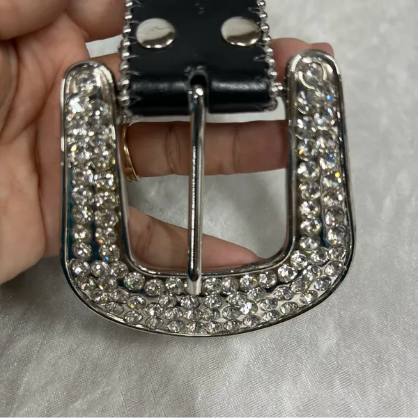 Y2K Crystal Embellished Black Belt western crosses studded motorcycle cowgirl - Image 2