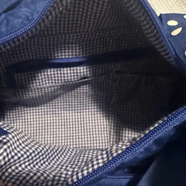 Blue Quilted Duffle Bag with Polka Dot Bows - Image 3
