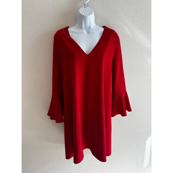 NWOT Alice +‎ Olivia Tameika Trumpet-Sleeve Crepe Mini Dress 8 Red CC707202508 - Image 3
