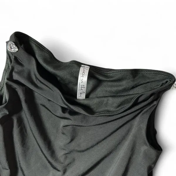 Lucy in the Sky Womens‎ Black Ruched Cowl Neck Sleeveless Top Rhinestone Size S - Image 2