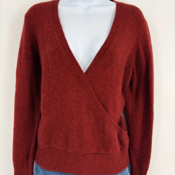 NWT‎ Madewell Women Wrap Sweater Scarlet Knit Long Sleeve V Neck Merino Wool S - Image 4