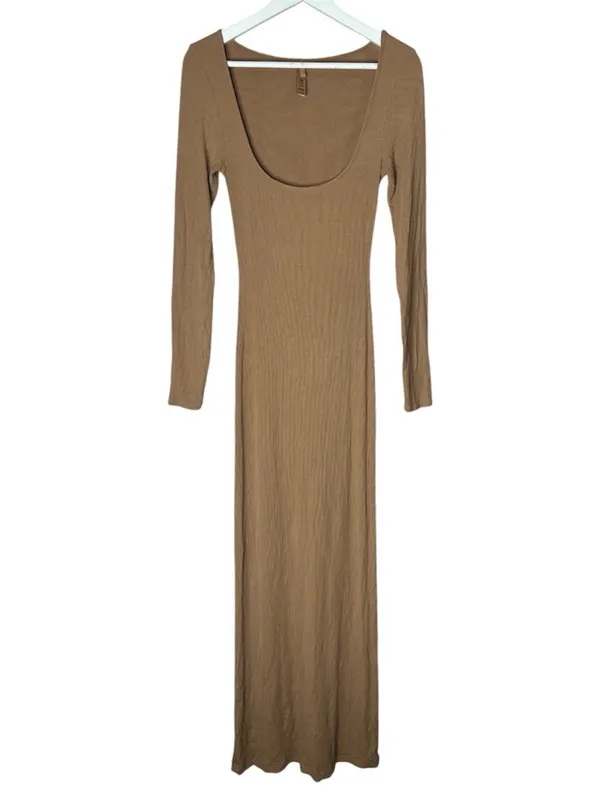 NWT SKIMS Soft Lounge Scoop Neck Maxi Dress - Camel - Image 5