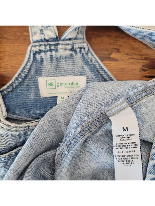 Acid Wash Denim Pinafore Overall Dress Sz M Grunge Minimal - Image 2