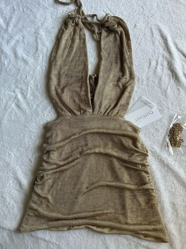 Outcast Clothing Cori Mini Dress Gold - Image 5