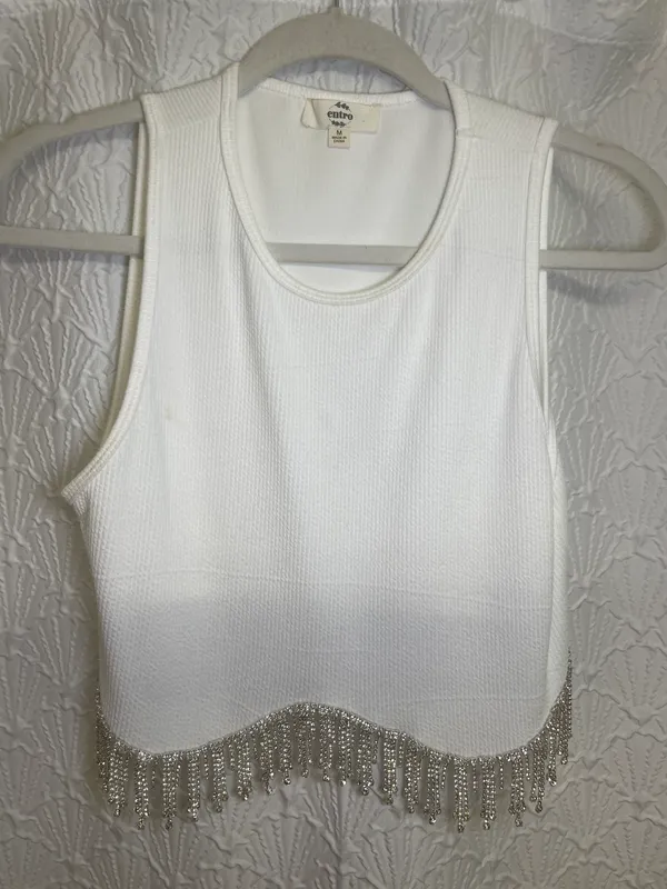 Rhinestone Fringe crop top White Size M - Image 2