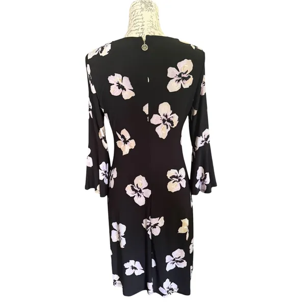 Tommy Hilfiger Black Floral Bell Sleeve Shift Dress Size 2 - Image 2