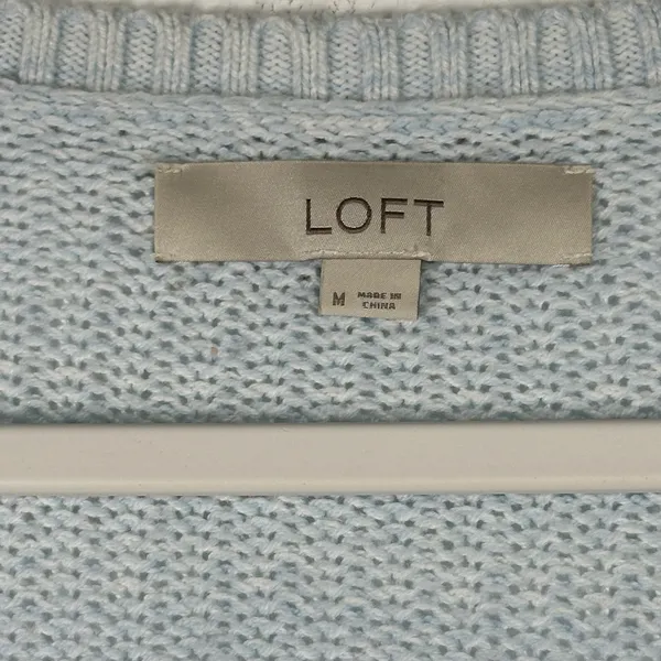 Loft Womens Blue Yellow Striped V-Neck Shaker Knit‎ Cotton Blend Sweater Medium - Image 3