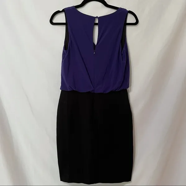 Aidan Mattox Blue Black Bodycon Draped Top Dress Womens S Cocktail Mini V Neck - Image 6