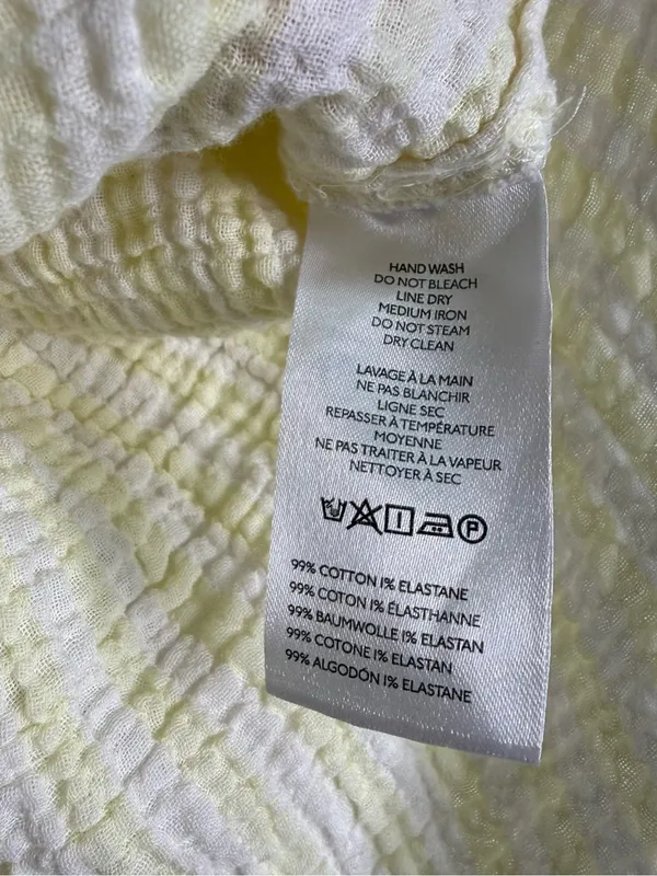Pilcro by Anthropologie Seersucker Button Up Shirt Large Yellow Cotton Top - Image 5