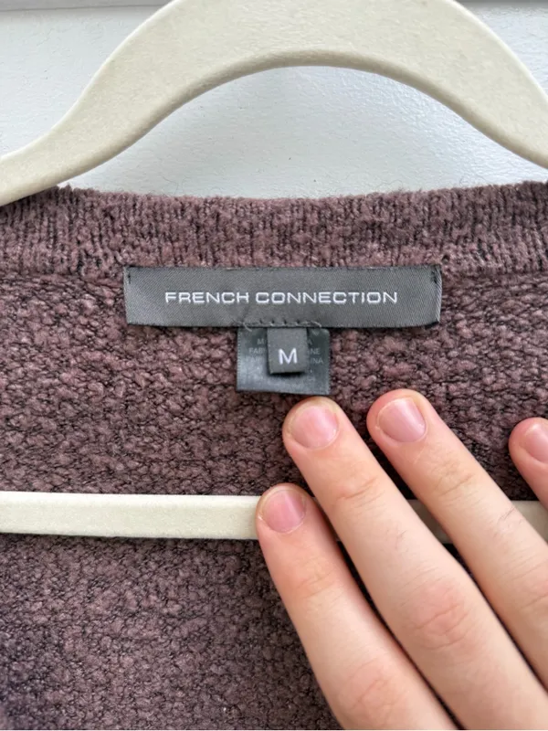 French Connection Wool Blend Oversized V Neck Sweater Mauve M - Image 2