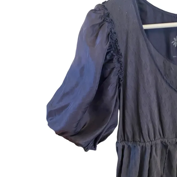 Anthropologie Deletta Elegant Blue puff sleeve belted tassle Top silk cotton - Image 7