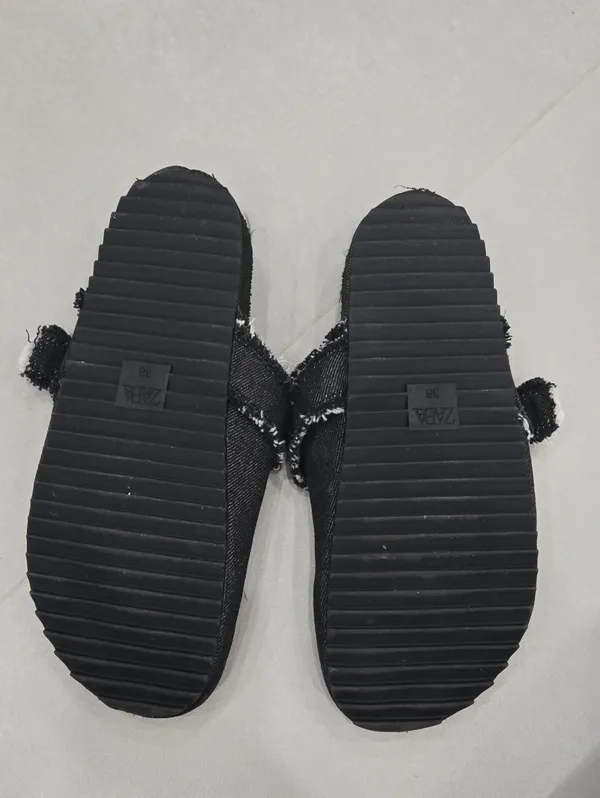 Zara Woman's Black Denim Slip-On Sandals With Buckle Size 7.5US/ 38 - Image 6