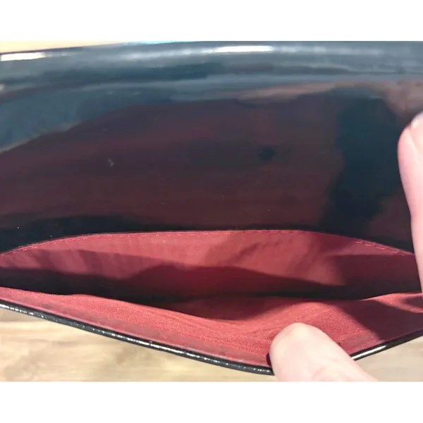 Anne Klein Black Patent Leather Evening Clutch Bag Handbag with Slip‎ Pocket - Image 12
