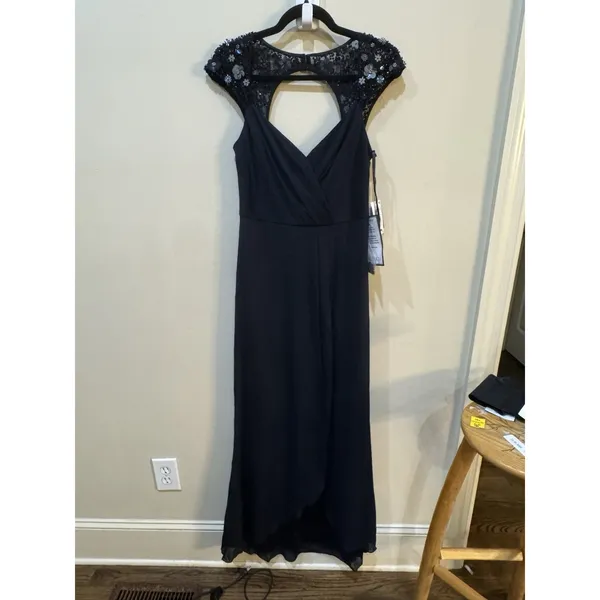 The Adrianna Papell beaded yoke chiffon gown Blue Size 4 - Image 4