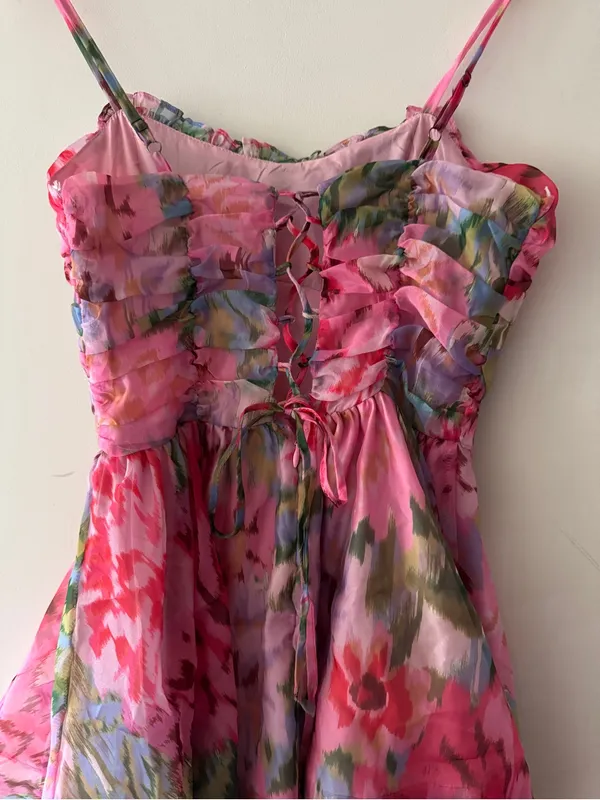 Lulus Evonne Pink Abstract Floral Tiered Mini Skater Dress - Image 8