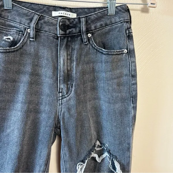 Pacsun Women’s Jeans Mom Distressed Holes 100% Cotton‎ Black Gray Size 23 - Image 2