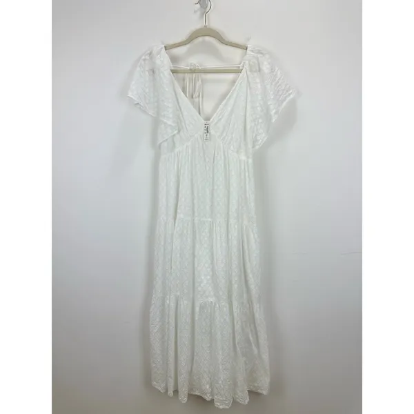 Madewell Tie Back Flutter Sleeve Tiered Midi Dress White Cottagecore US 8 NWT - Image 7