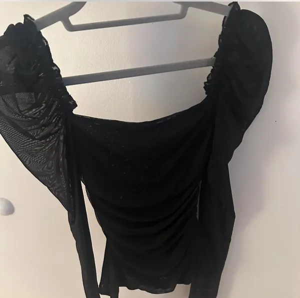 Long Sleeve Mesh Black Top - Image 3