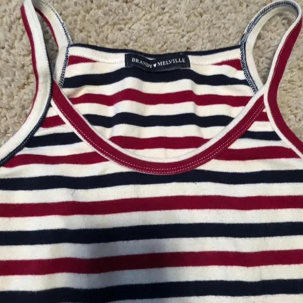 Brandy Melville Red, navy and off white striped top washed once - Image 3
