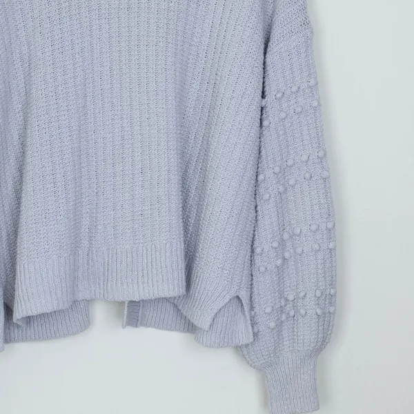 Madewell Gray Pom Pom Sleeve Open Front Cardigan Sweater‎ Womens Size M Chunky - Image 9