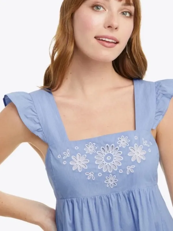 Draper James Maddie Embroidered Babydoll Dress in Blue Stripe XL NEW NWT - Image 12