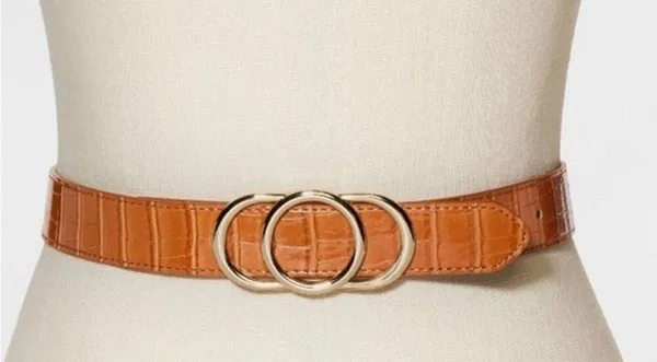 A New Day Women's Cognac & Gold Triple Plaque Belt Size Small NEW! - Image 2