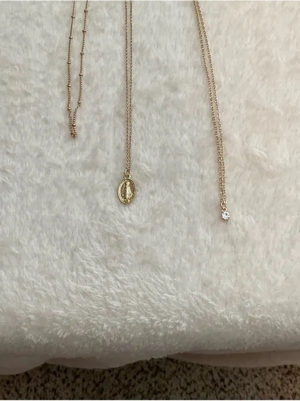 Aura Gold Layered Pendant Necklace Set with Medallion and Crystal - Image 2