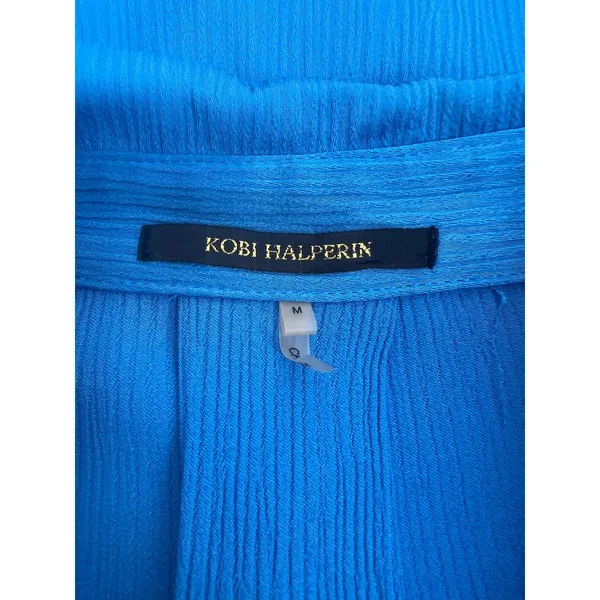 Kobi Halperin Bella Ocean Blue Satin Oversized Button Down Shirt Size M - Image 11