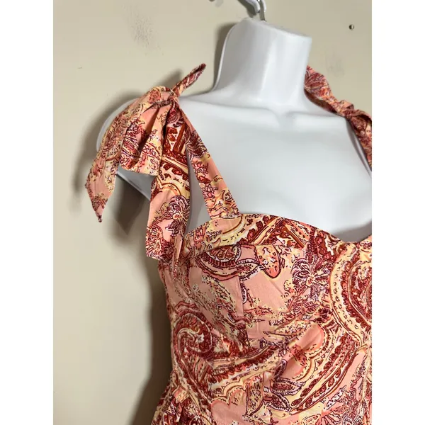 BOG Collective Paisley Print Tiered‎ Mini Dress Tie Shoulder Pink XS - Image 3