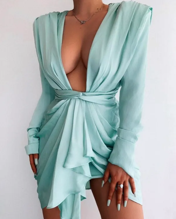 House Of CB PASCALE aqua drape mini dress. - Image 2