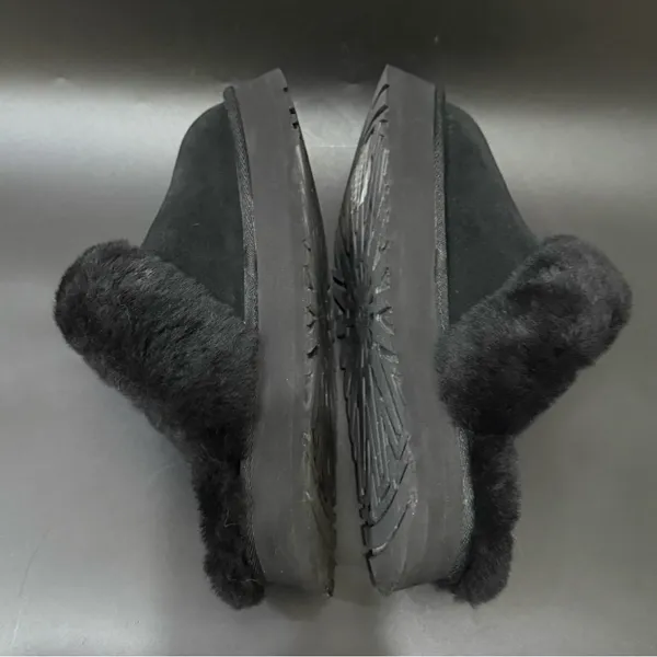 UGG Disquette Black Suede Leather Plush Sheepskin Platform Slippers Size 8 - Image 8