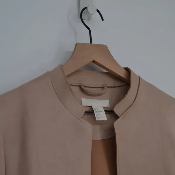H&M Faux Suede Coat Womens 6 Blush Pink Belted Stand Collar Open Jacket - Image 3