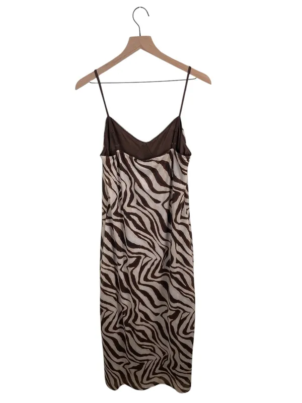 NEW Camila Coelho Brown Zebra Print Slip Maxi Dress Size Large Mesh Y2K Revolve - Image 2