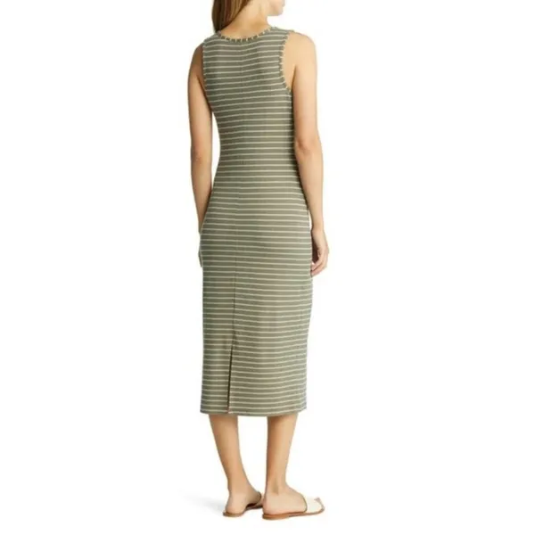Marine Layer Lexi Rib Daytime Midi Dress Olive Stripe Size S - Image 5
