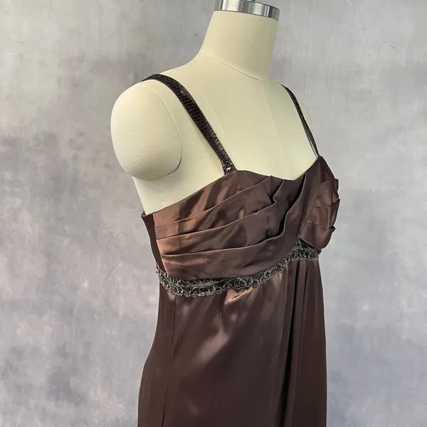 Alfred Angelo Womens Babydoll Dress Size 8 Brown Satin‎ Sequin Formal Bridesmaid - Image 5