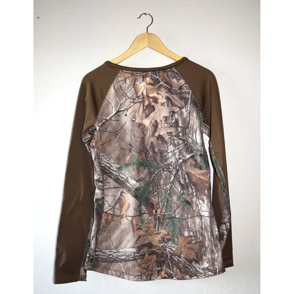 Cabela's OutfitHer Top Women M Brown Realtree Xtra Camo Raglan Long Sleeve EX - Image 2