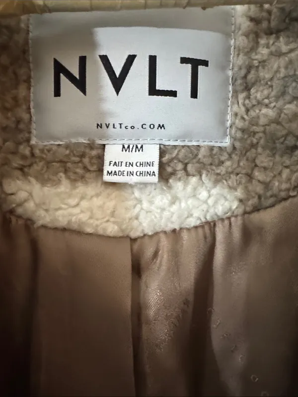 NVLT Cream and Brown Plaid Faux-Shearling Teddy Coat Size Medium - Image 9