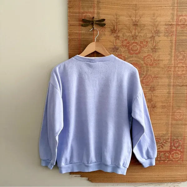 Hanes Vintage 80s Argyle Knit Detail Lavender Purple Sweatshirt - Image 5