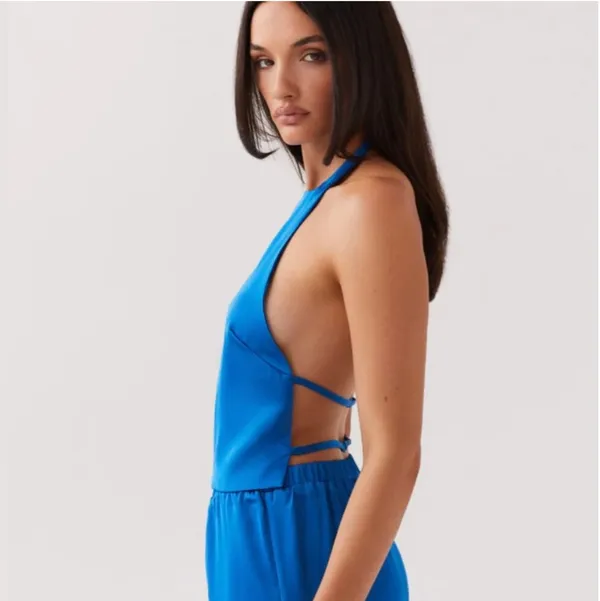 Peppermayo Bree Satin Halterneck Top in Cobalt - Image 2