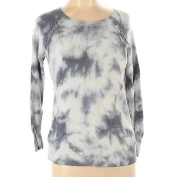 AMERICAN EAGLE Shoulder Stitch Sweater Gray Black ? Tie Dye Boho Crew Neck Boho - Image 5