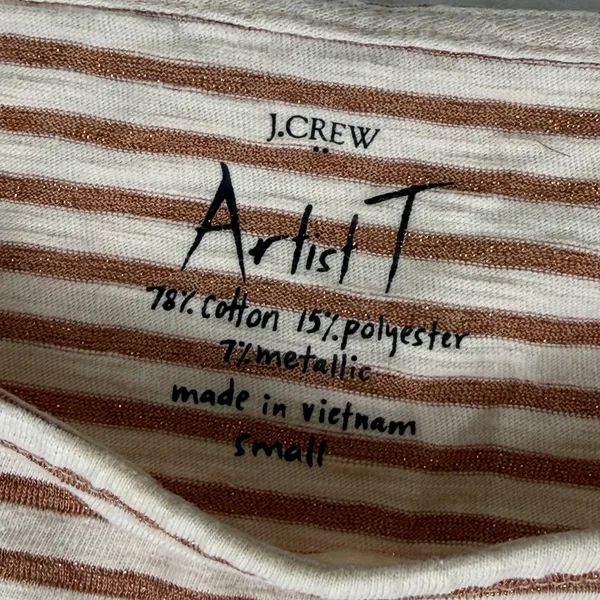 J.Crew Artist T Womens Small Cream Copper Metallic Striped Boat Neck Shirt F4264 - Image 2