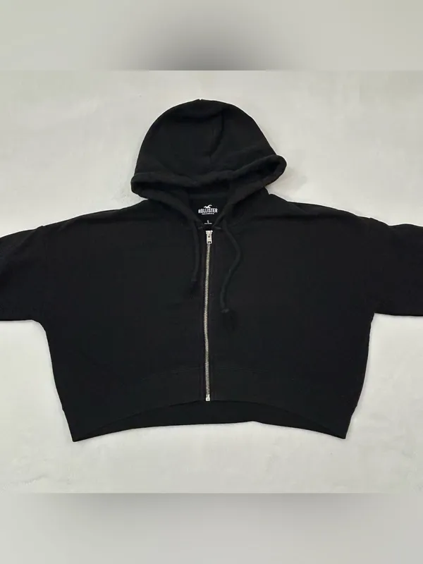 Hollister California Black Cropped Full Zip Up Hoodie Sweatshirt Women’s Size S - Image 2