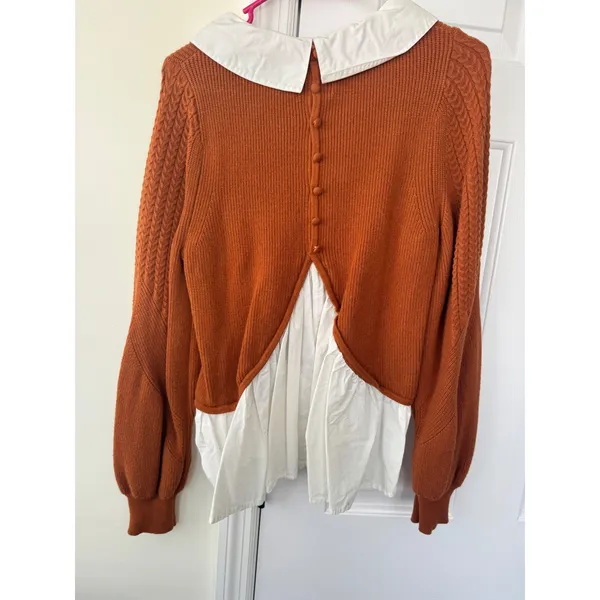 Maeve Anthropologie Rust Orange‎ Layered Sweater Peter Pan Collar Mixed Small - Image 3