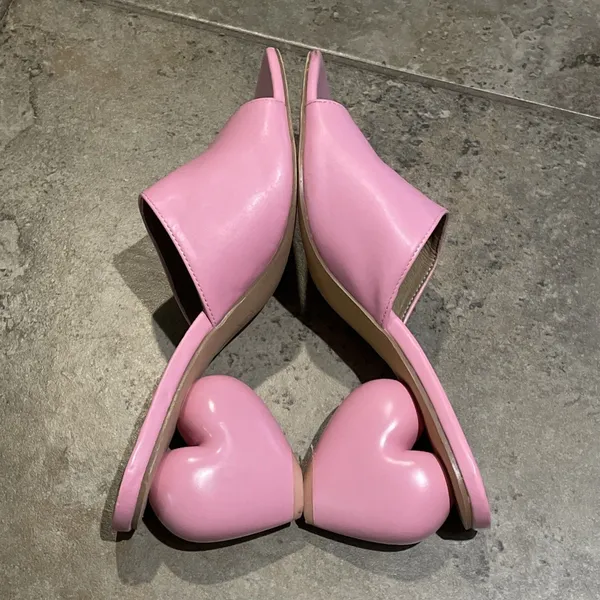 SHEIN Pink Sculptural Heart Heel Mule Sandals Womens 9 Square Toe Slides - Image 8