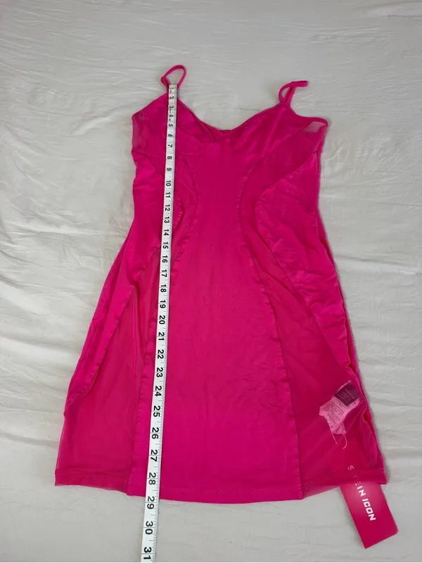 Hot Pink Mesh‎ Panel Mini Dress - Image 5